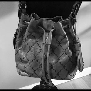 OrYANY Gray Leather Crossbody Bucket Bag